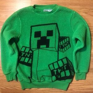 MINECRAFT Green Fleece Pullover Sweatshirt Childs size L 10-12